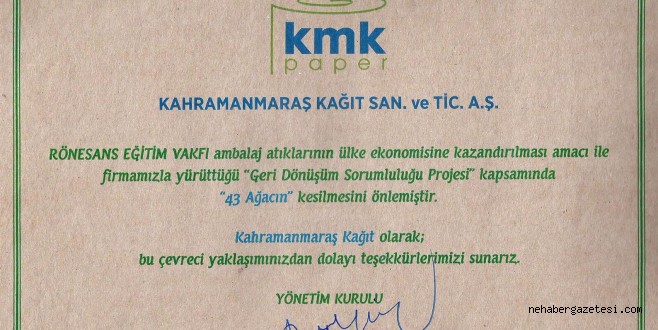 RÖNESANS EĞİTİM VAKFI,DOĞANIN DA HİZMETİNDE 43 AĞAÇ DAHA KESİLMEKTEN KURTARILDI